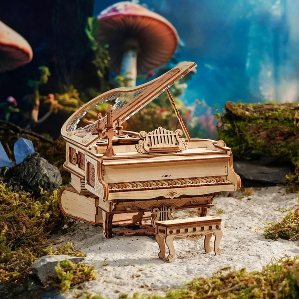 Robotime AMK81 no battery needed; clockwork mechanism powers the melody.