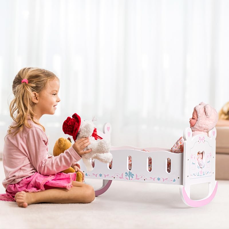 Robotime baby doll crib fits most standard 18-24 inch dolls for versatile play