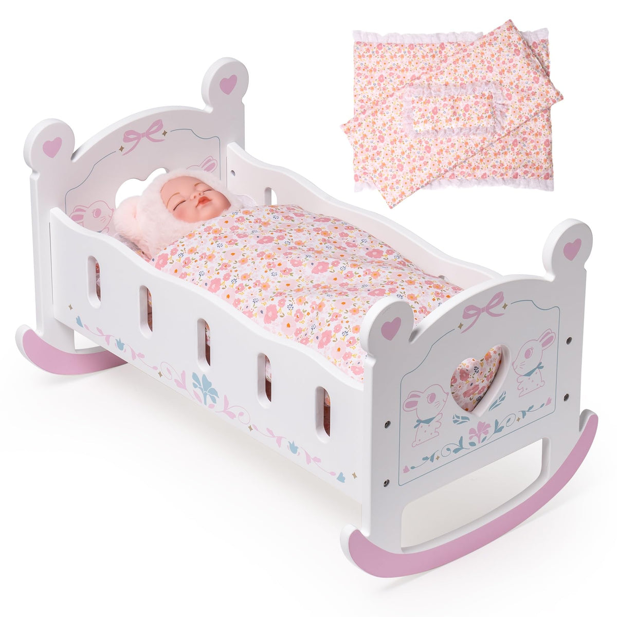 Robotime baby doll crib exterior with sturdy wood ideal for imaginative play