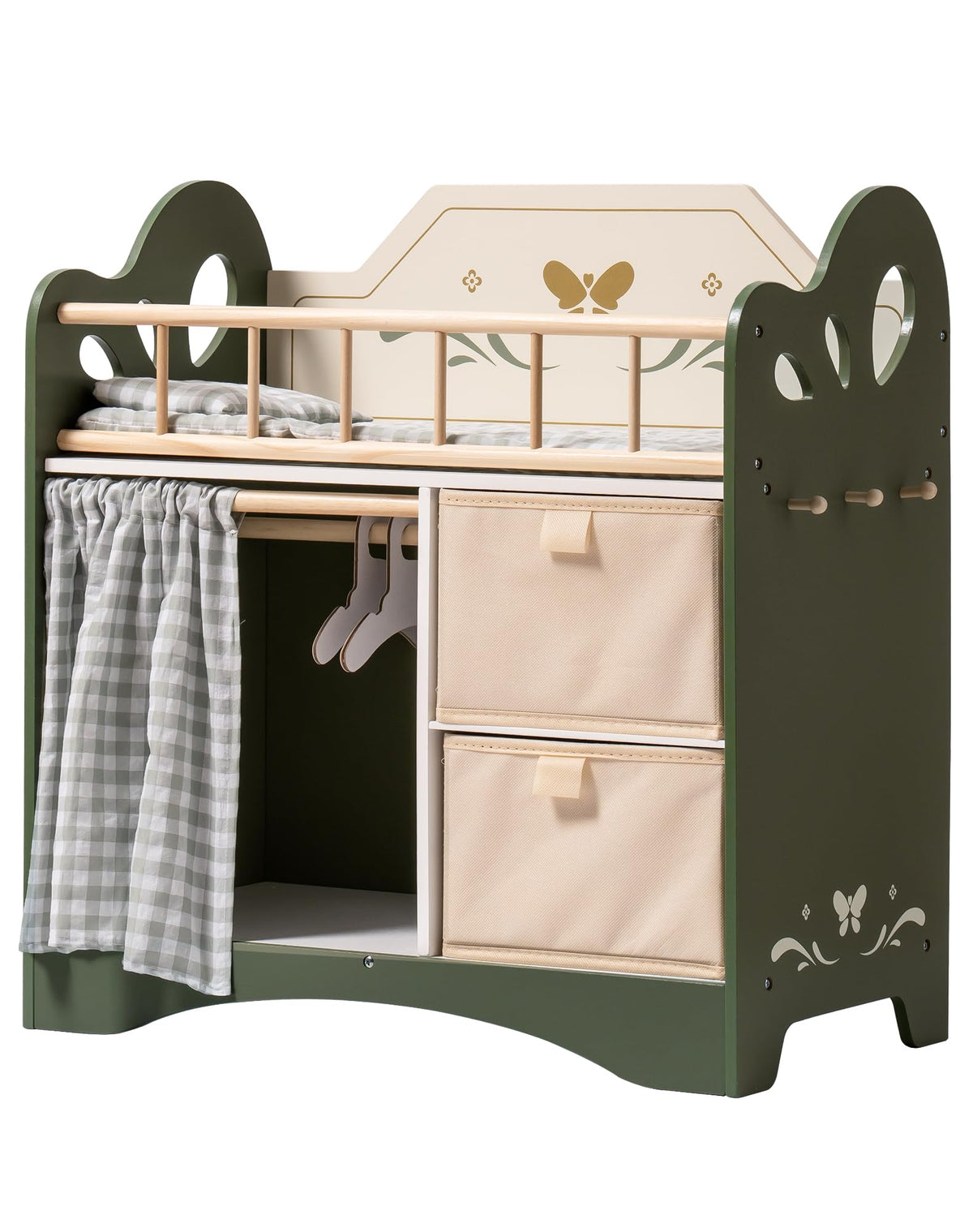 ROBOTIME baby doll crib green; simple assembly for quick play.