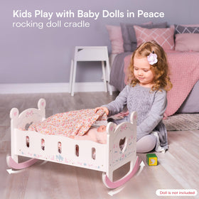 Robotime baby doll crib pillow detail adds gentle comfort during playtime