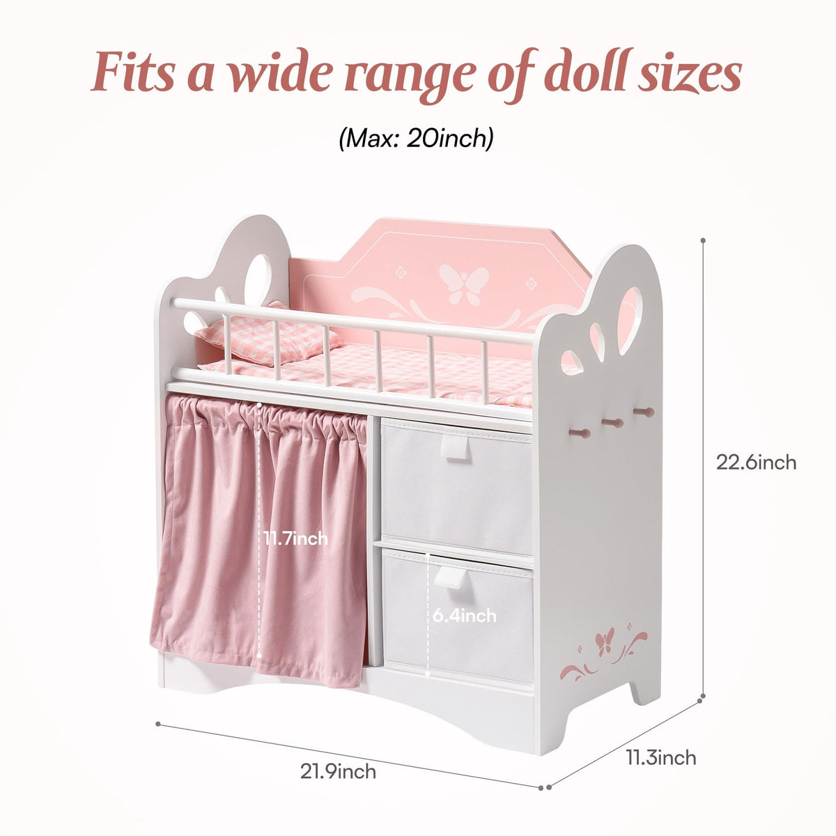 Robotime wooden doll crib with pink bedding for cozy naps