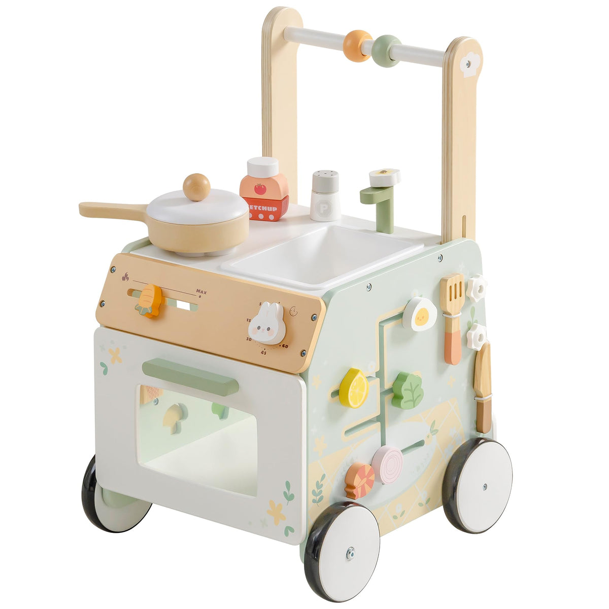 ROBOTIME baby walker push toy with clock panel boosts early cognitive play.