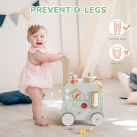ROBOTIME wooden toy with rubber wheels protects floors.