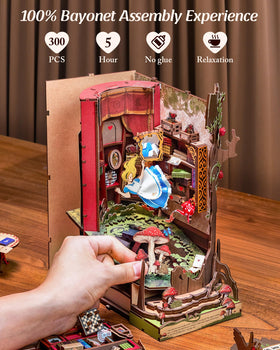 Robotime Book Nook chessboard base adds narrative charm to shelves.