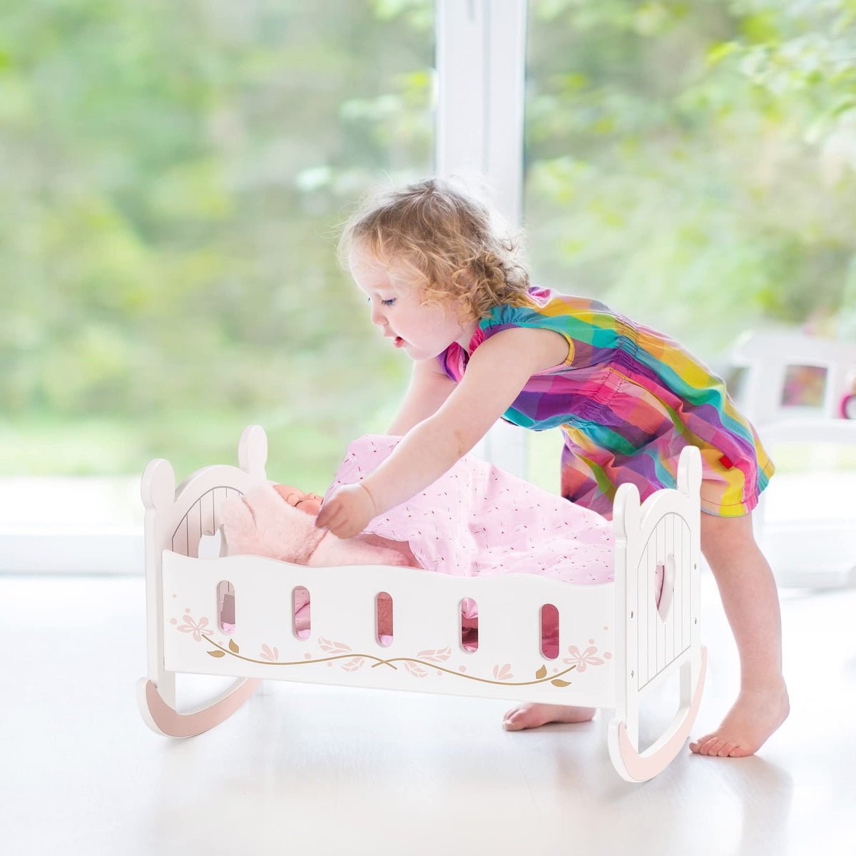 ROBOTIME complete doll bed set enhances storytelling with coordinated bedding.