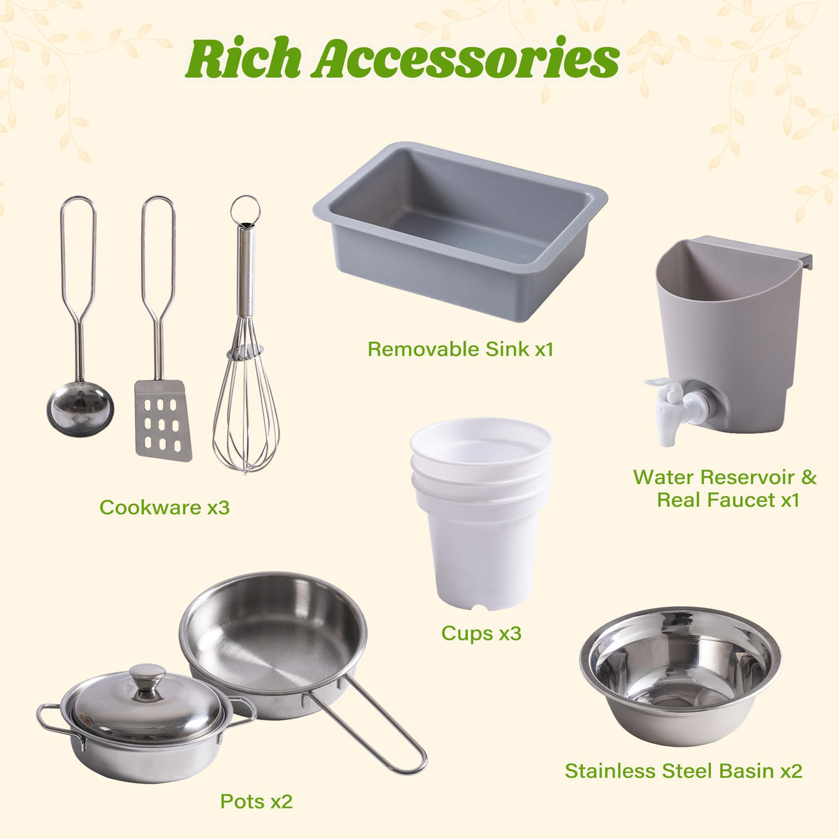 ROBOTIME cookware set with spatula whisk and ladle for kitchen role-play