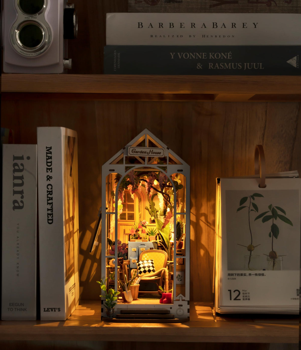 Robotime diorama kit lets crafters assemble a serene garden retreat.