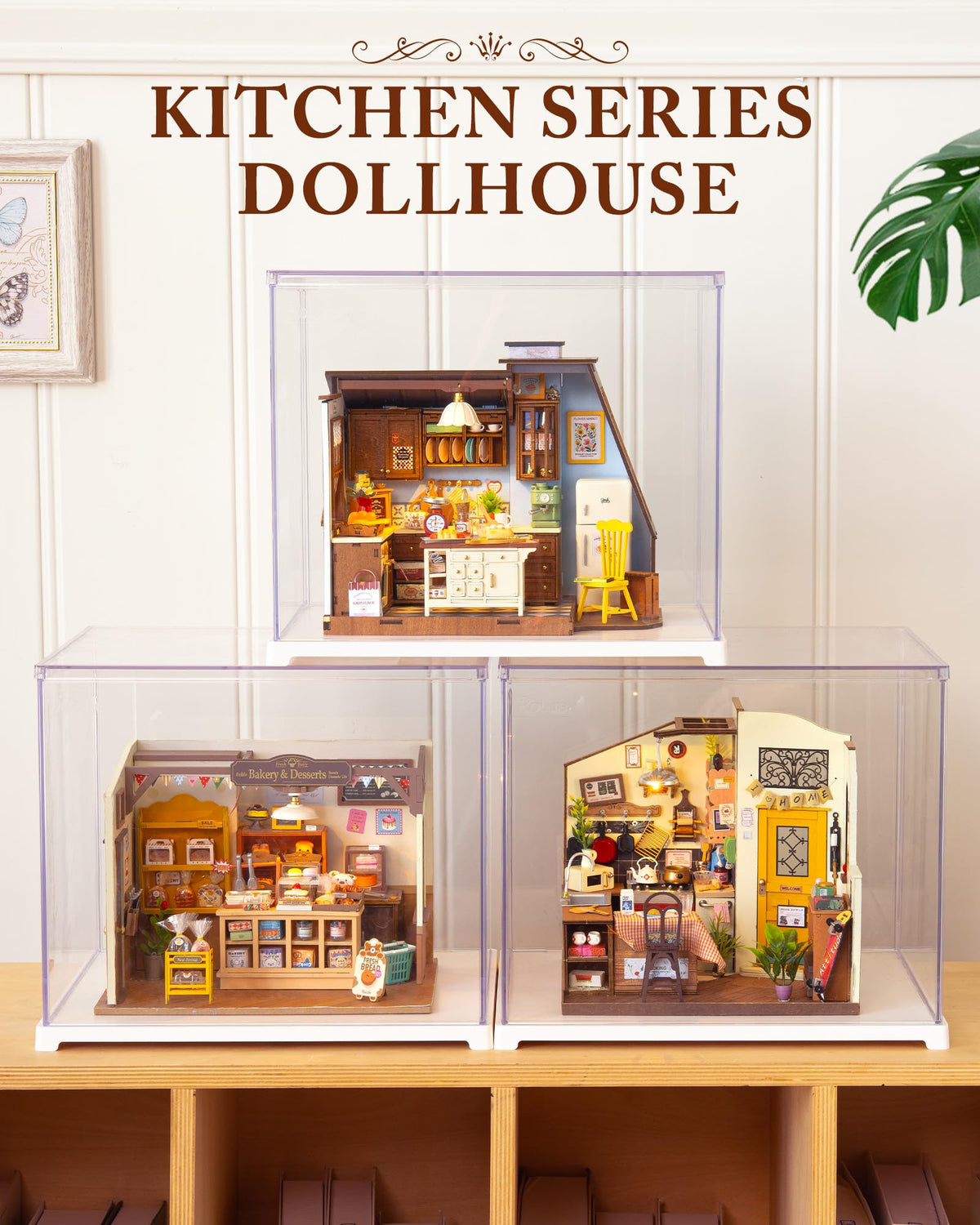Robotime compact-size dollhouse fits on shelves or desks