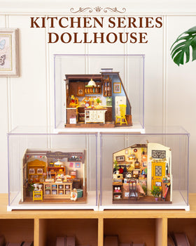 Robotime compact-size dollhouse fits on shelves or desks