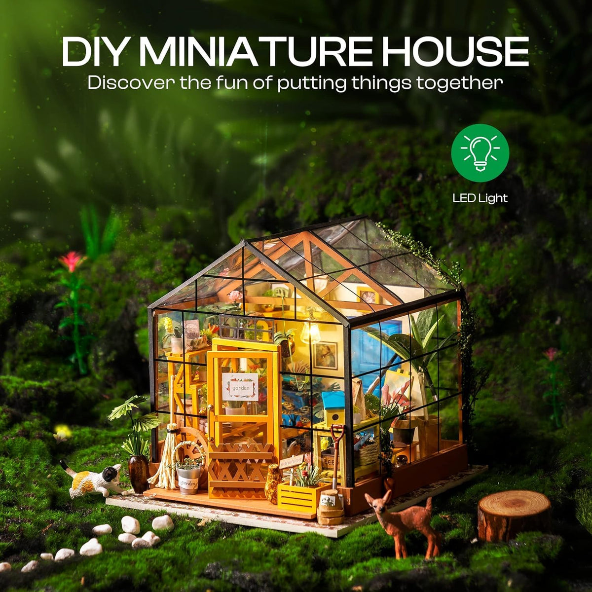 ROBOTIME dollhouse miniature furniture set to personalize the interior.