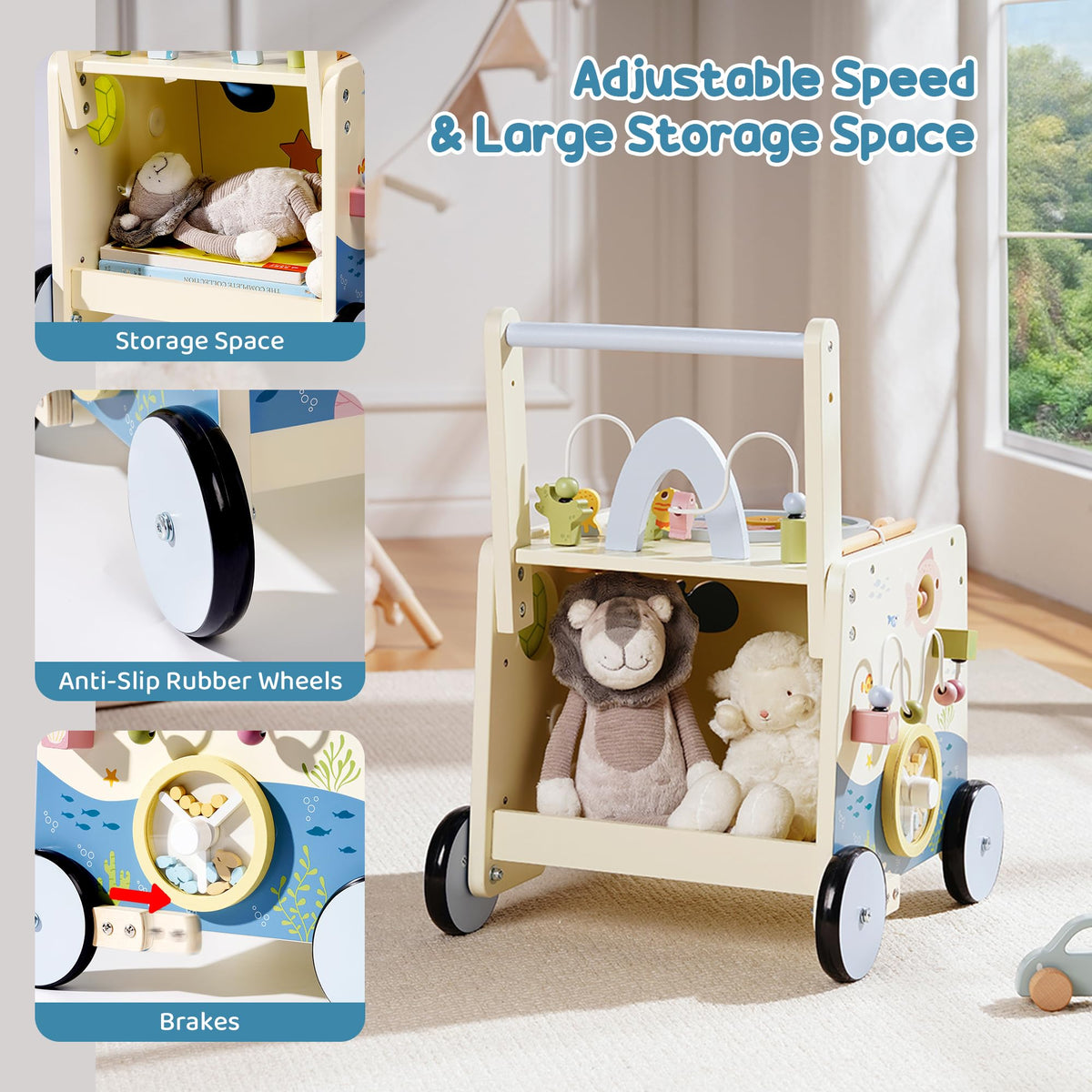 Robotime ocean world toy features bells and turtle drum for sensory play.