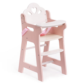ROBOTIME wooden high chair for 18-inch dolls with tray and belt.