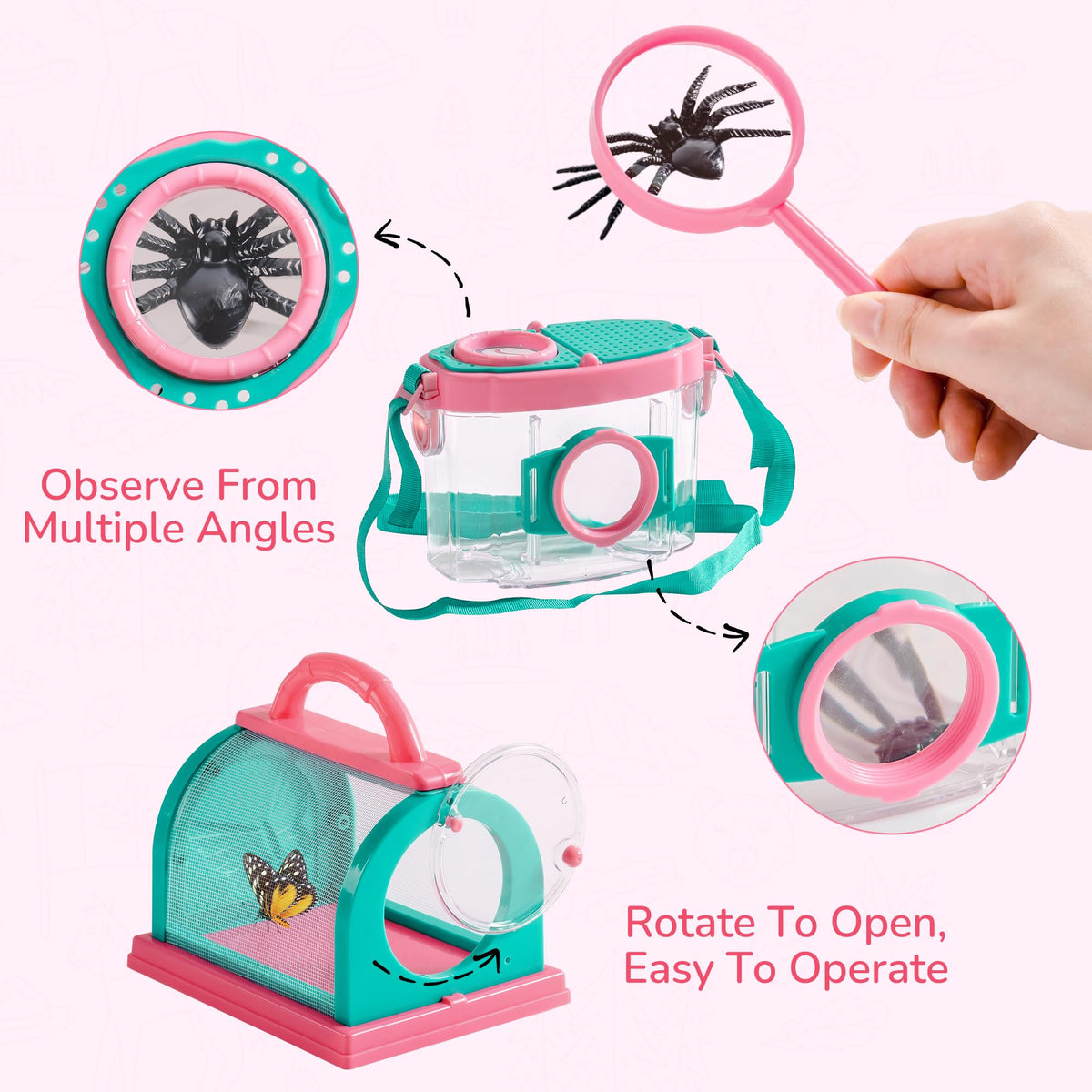 ROBOTIME pink butterfly net capturing insects during outdoor play