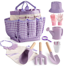 ROBOTIME Kids Gardening Set apron purple for tidy, imaginative outdoor play