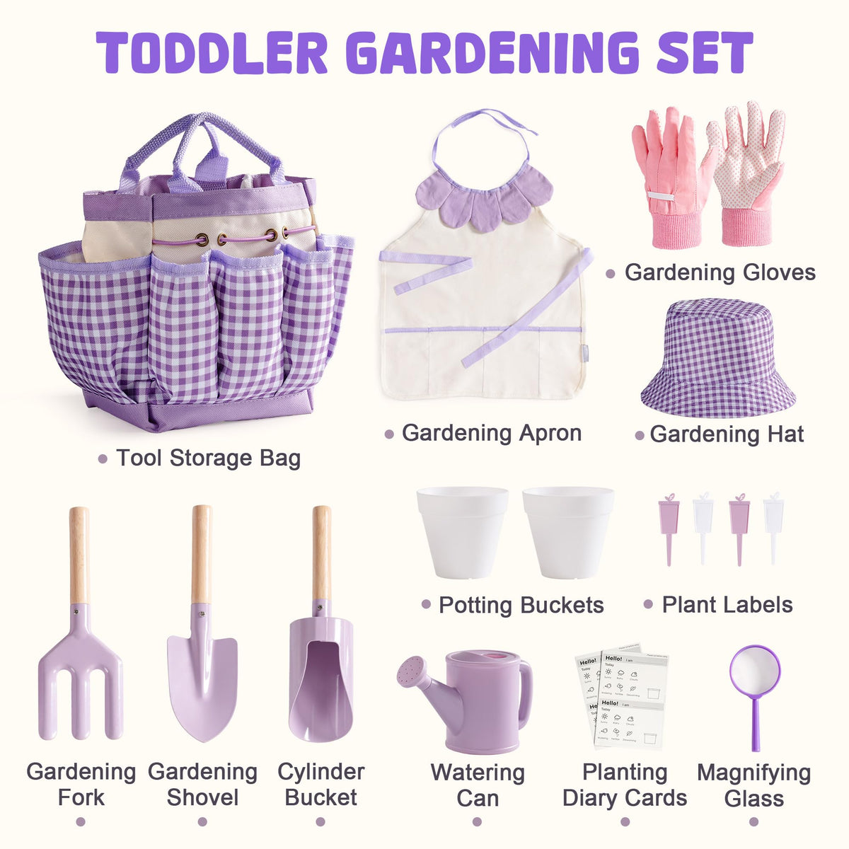 ROBOTIME Kids Gardening Set purple hat protects sun during exploration
