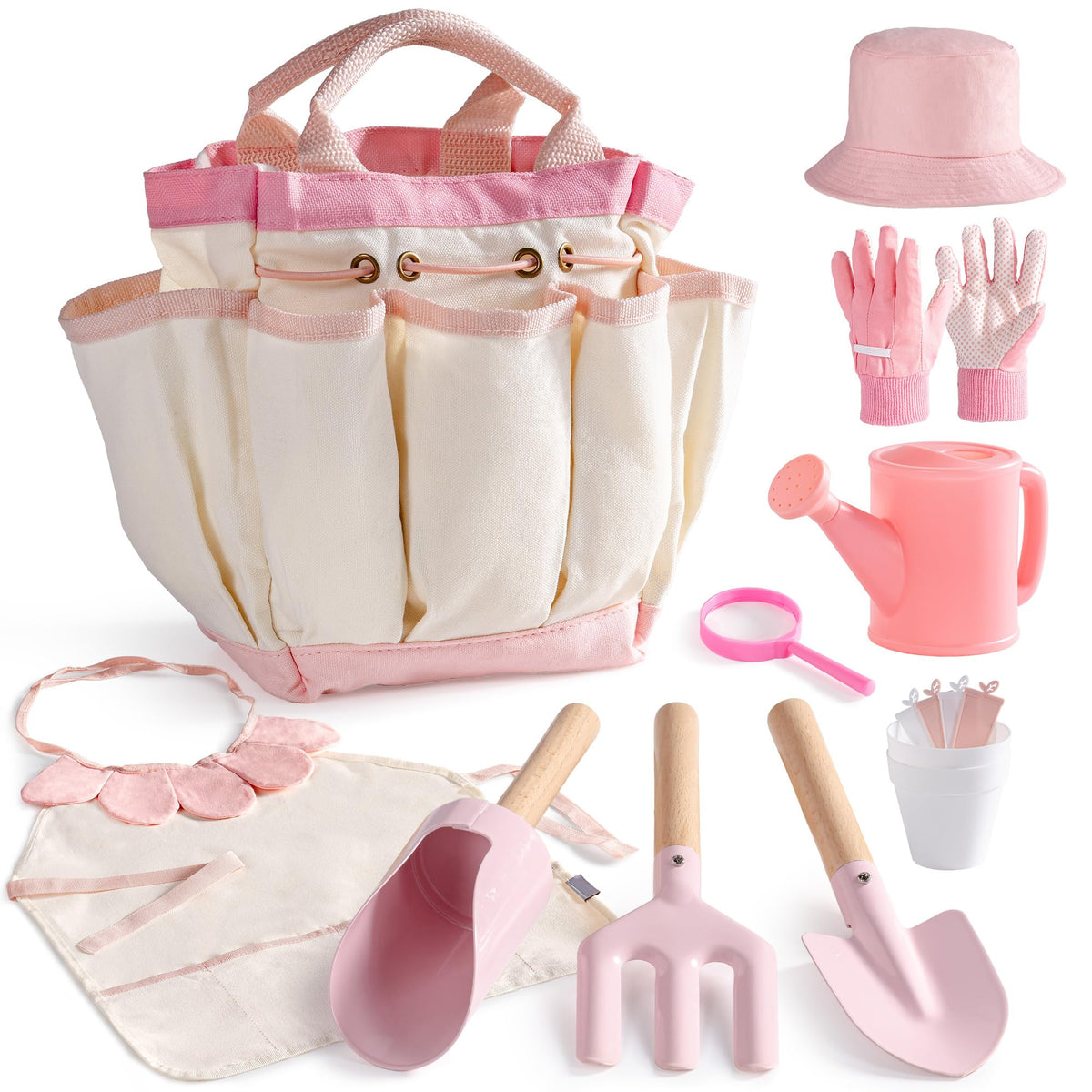 ROBOTIME Pink Kids Gardening Set with front view for outdoor learning