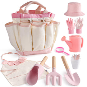 ROBOTIME Pink Kids Gardening Set with front view for outdoor learning