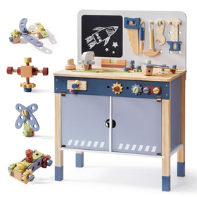 ROBOTIME Kids Tool Bench with hammer for imaginative play and motor skill development.