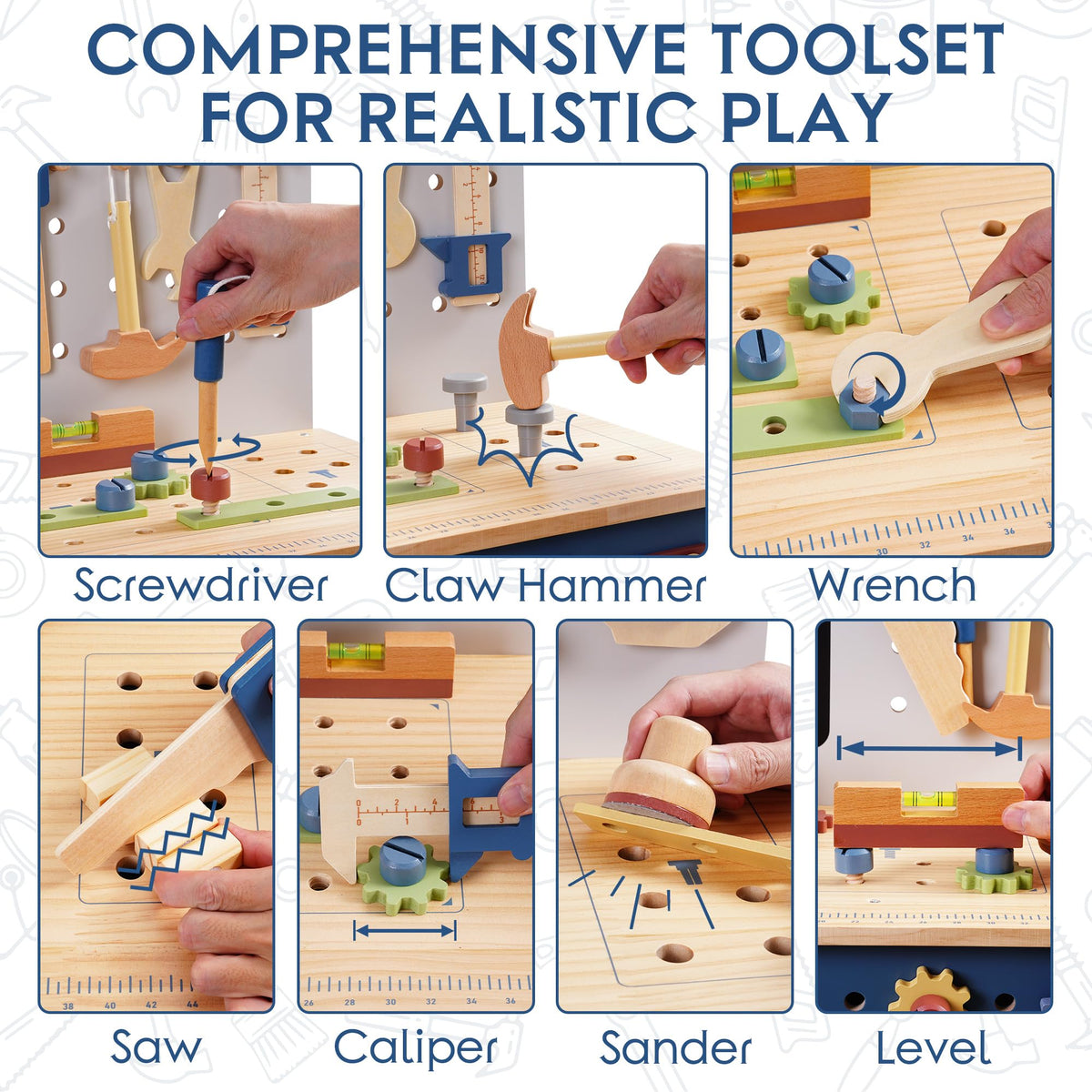 ROBOTIME tool bench storage bins and compartments for easy organization.