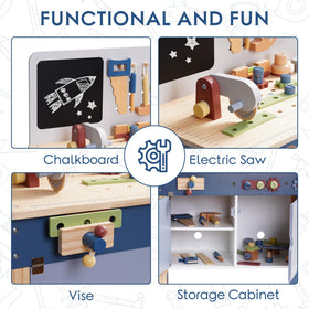 ROBOTIME wooden wrench and bolts on sturdy workbench for durable design.