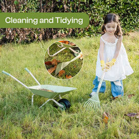 Robotime wheelbarrow set ergonomic handles fit small hands for easy use.