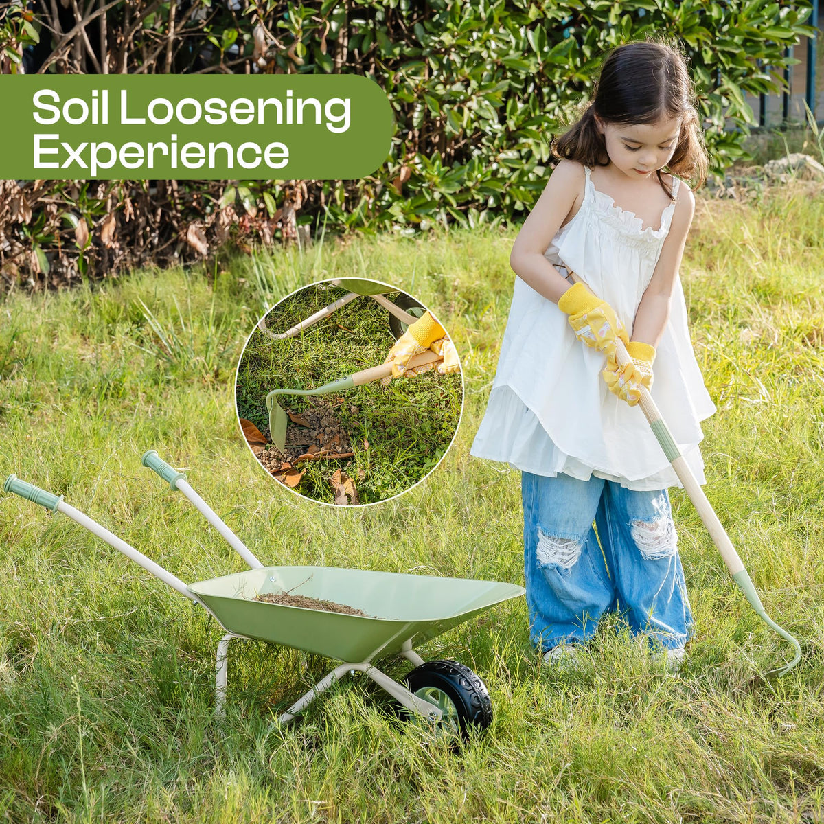 Robotime wheelbarrow set gloves offer comfy grip for little gardeners.