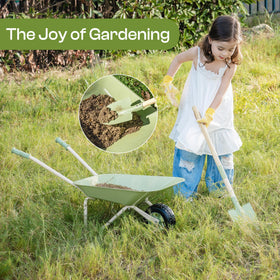 Robotime wheelbarrow set tool broom for sweeping sand or leaves during play.