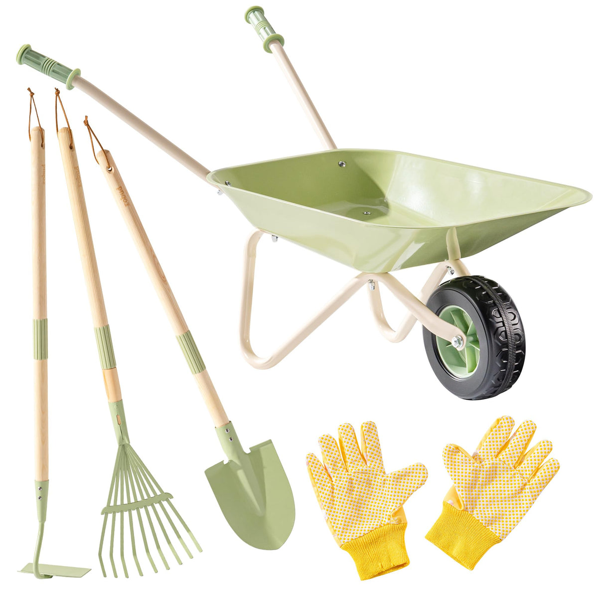 Robotime wheelbarrow set: sturdy metal wheelbarrow for safe, outdoor play.