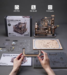ROBOTIME Marble Spaceport LGC01 laser-cut precision ensures clean, easy assembly