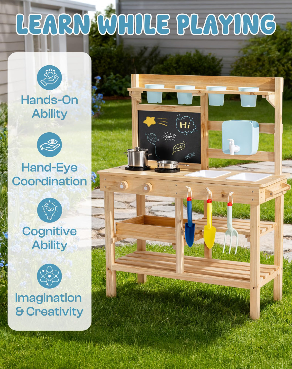 ROBOTIME mud kitchen durable wooden design withstands outdoors