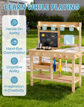 ROBOTIME mud kitchen durable wooden design withstands outdoors