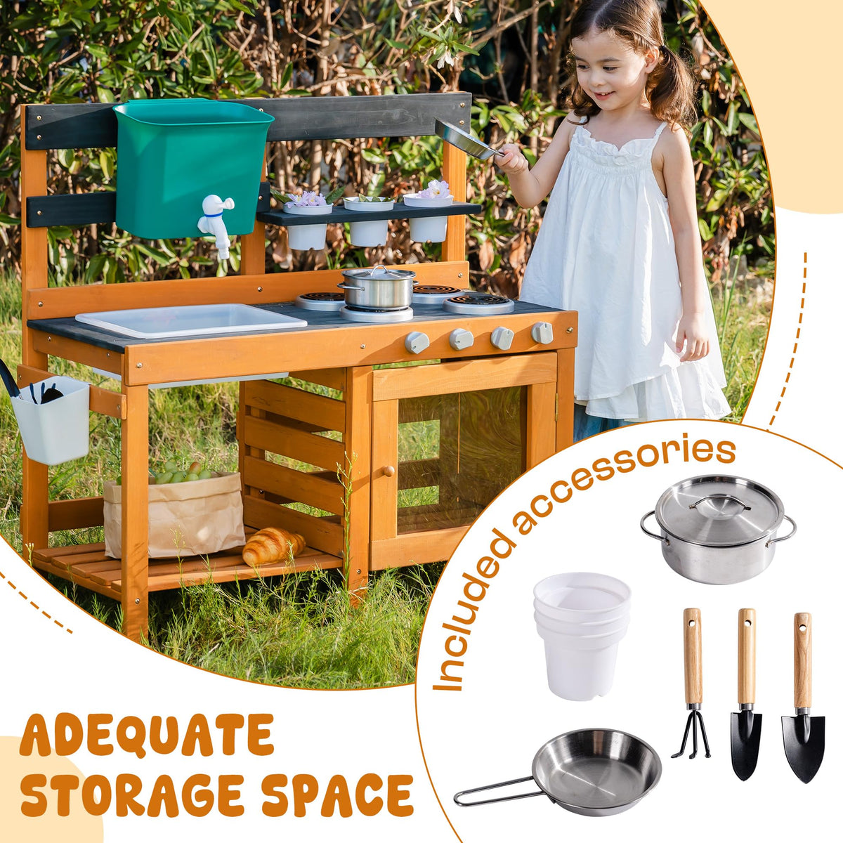 Durable wooden Robotime mud kitchen for year-round outdoor use