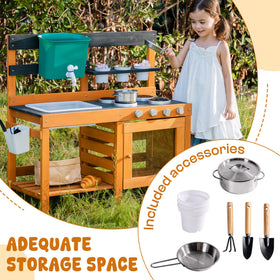Durable wooden Robotime mud kitchen for year-round outdoor use