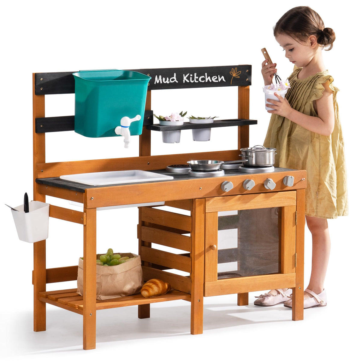 Robotime mud kitchen outdoor sink for kids with water play