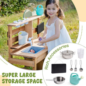 ROBOTIME Mud Kitchen pots and pans support imaginative cooking.