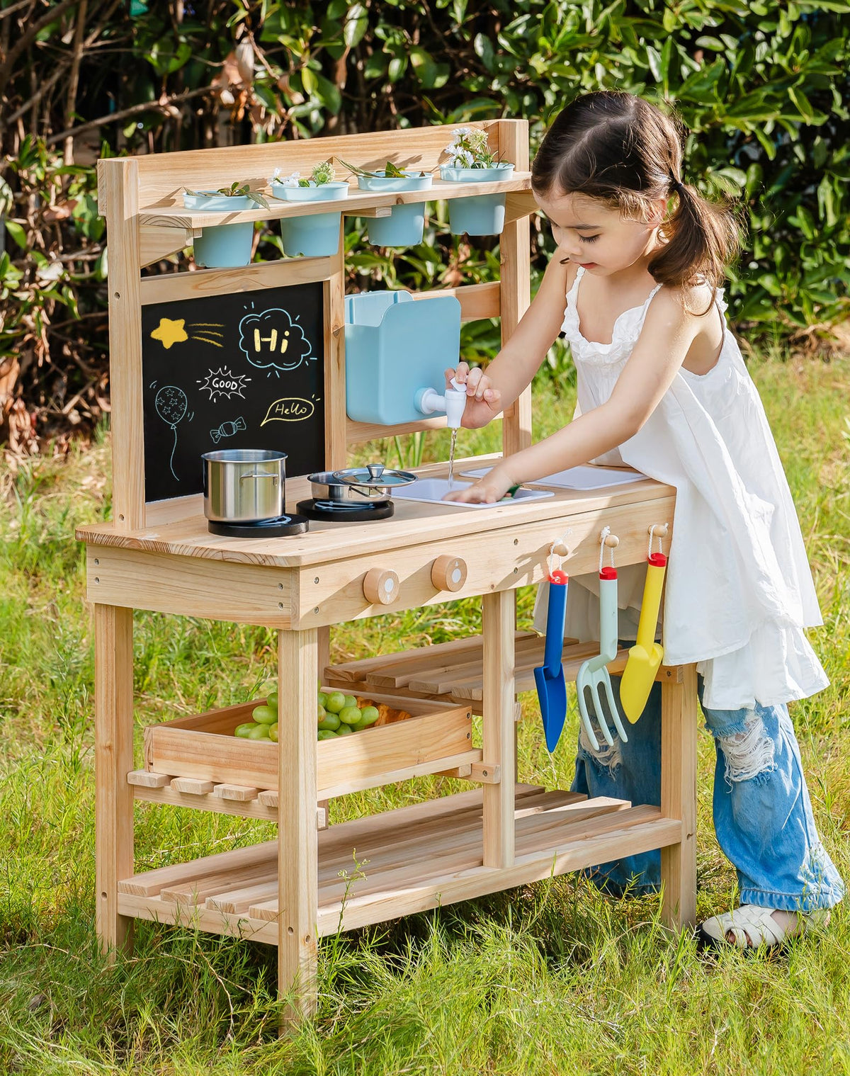ROBOTIME mud kitchen with two sinks and real water flow for sensory play