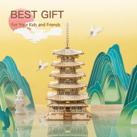 Robotime Pagoda display diorama, ideal for desk or shelf decor