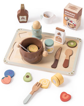 Robotime wooden burger from play food set sparks hands-on pretend kitchen fun.