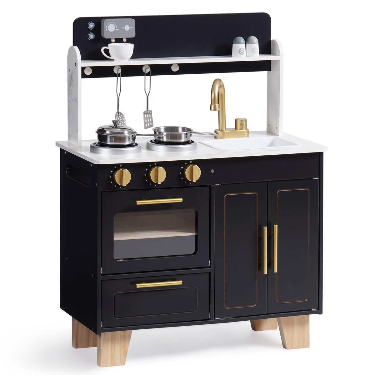 Robotime play kitchen marble countertop detail for a realistic pretend kitchen