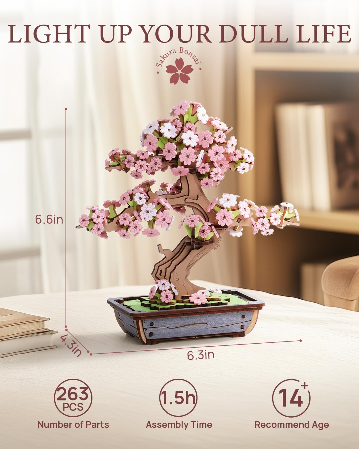Robotime Sakura Bonsai tree in progress demonstrates immersive DIY