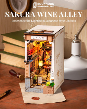 ROBOTIME Sakura Wine Alley ukiyo-e roof accentuates vibrant colors on display
