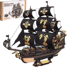 ROBOTIME Seahorse 3D puzzle assembly—intricate mast details for a satisfying build