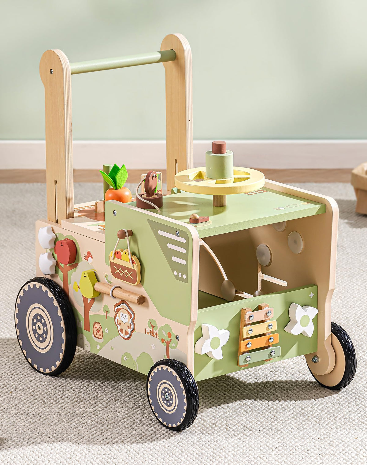 ROBOTIME walker features a beep beep horn for engaging sound cues during early walking attempts.