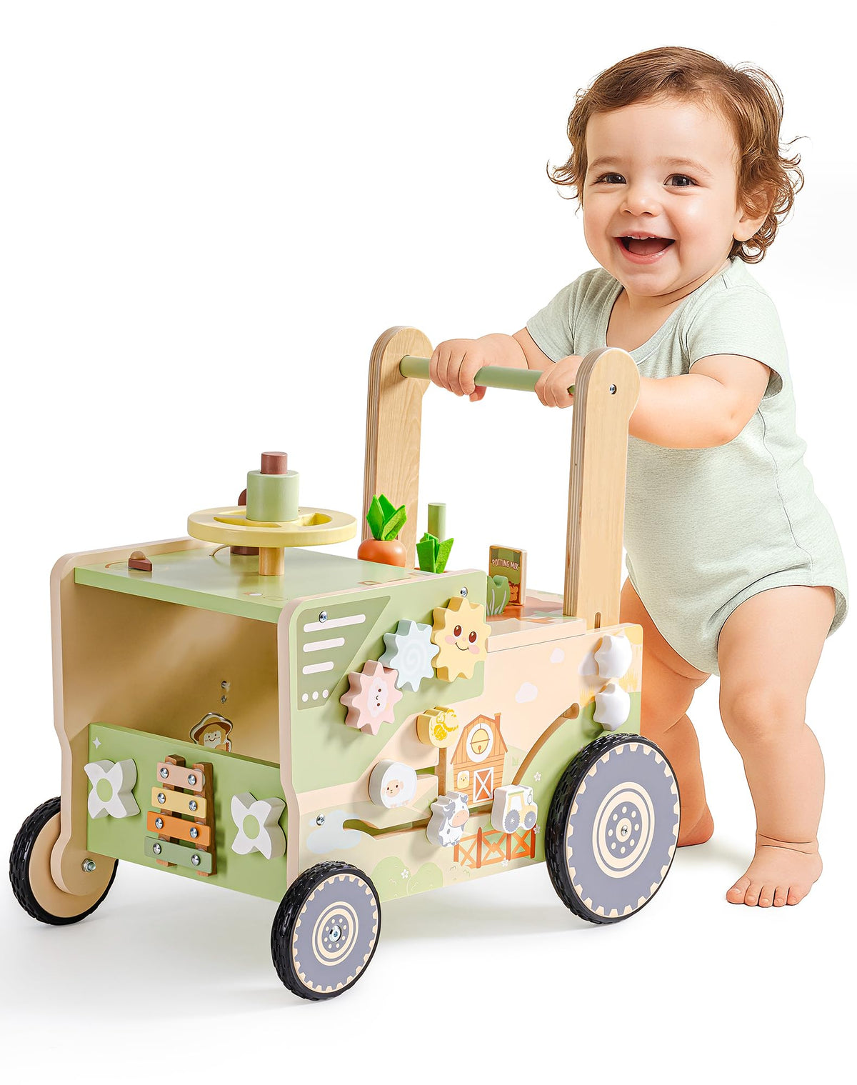 ROBOTIME wooden baby walker with tractor design inspires exploration and farm-themed play.