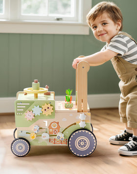 ROBOTIME wooden construction blends with farm-themed decor for playful learning.