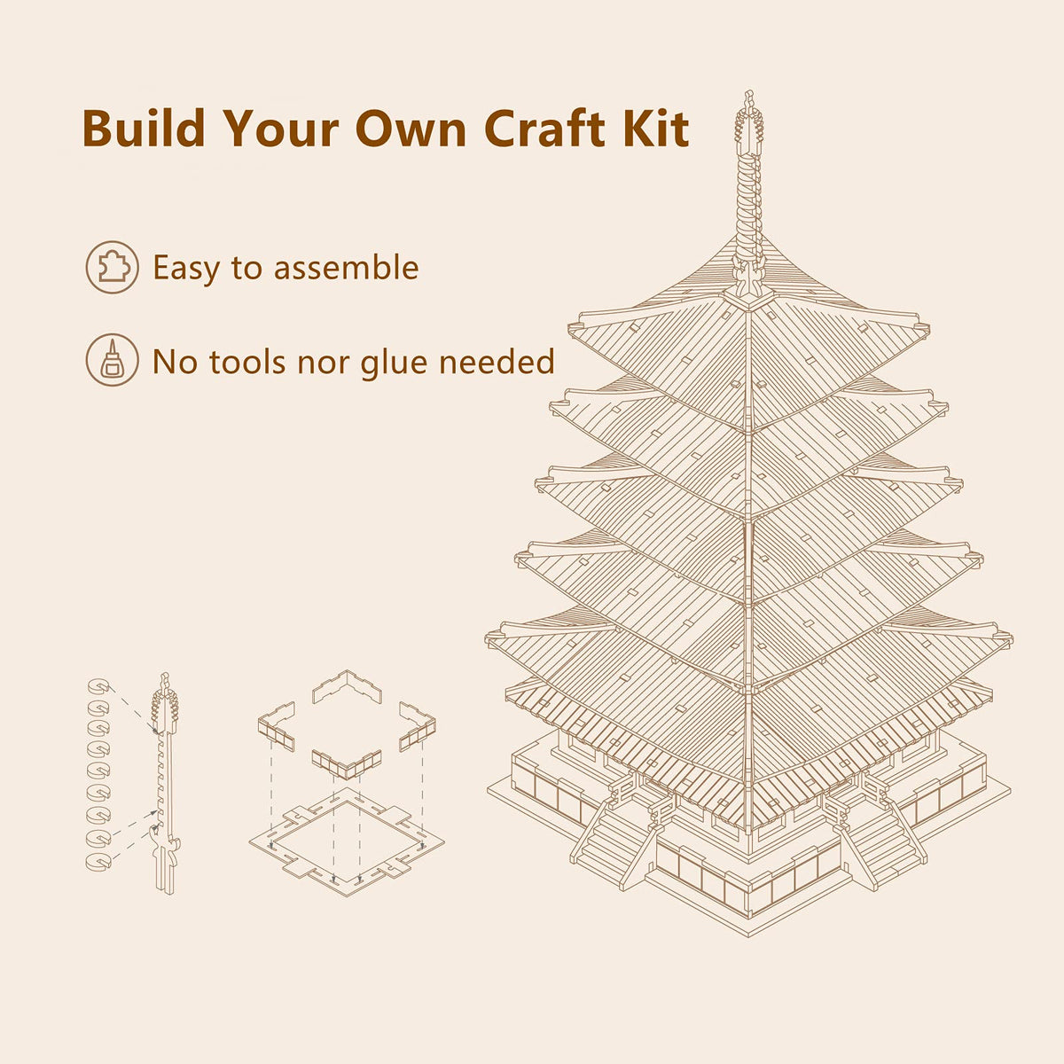 Robotime wood puzzle kit with laser-cut parts, easy to assemble and safe for family projects