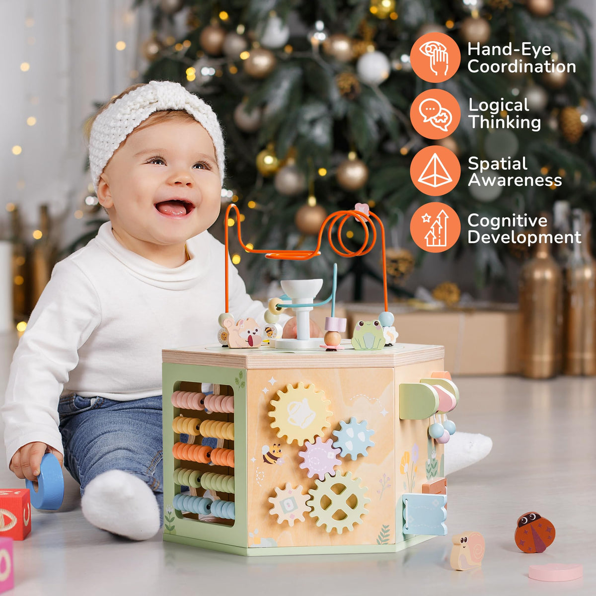 ROBOTIME wooden activity cube gift idea for birthdays and holidays.