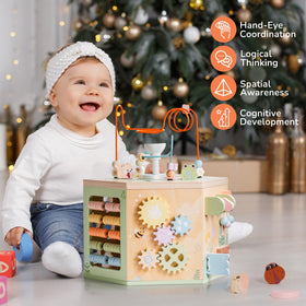 ROBOTIME wooden activity cube gift idea for birthdays and holidays.