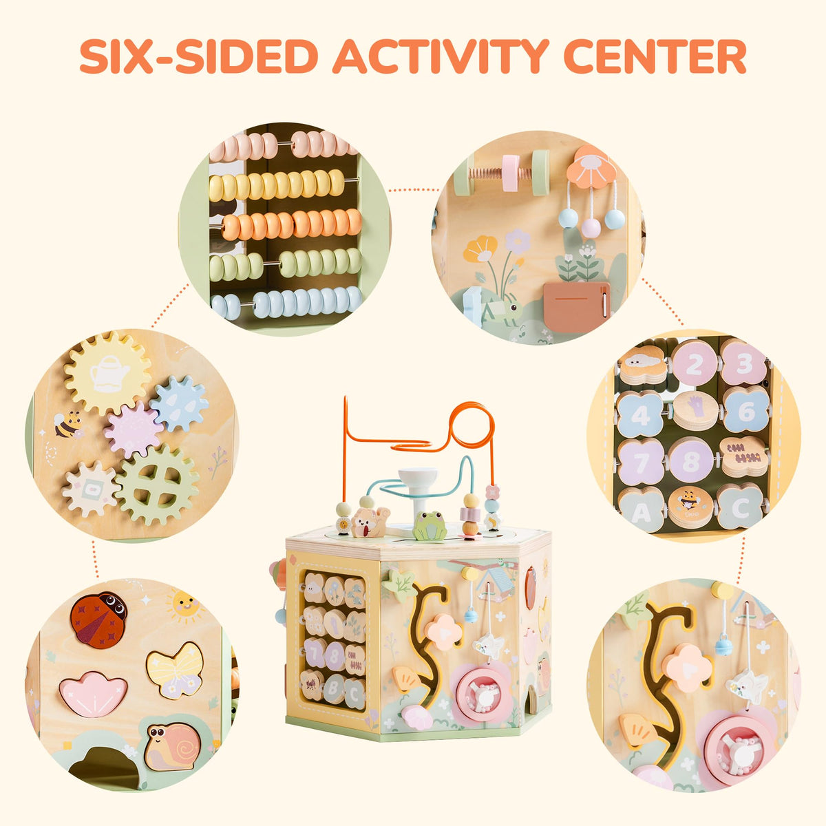 ROBOTIME wooden activity cube montessori design supports independent play.